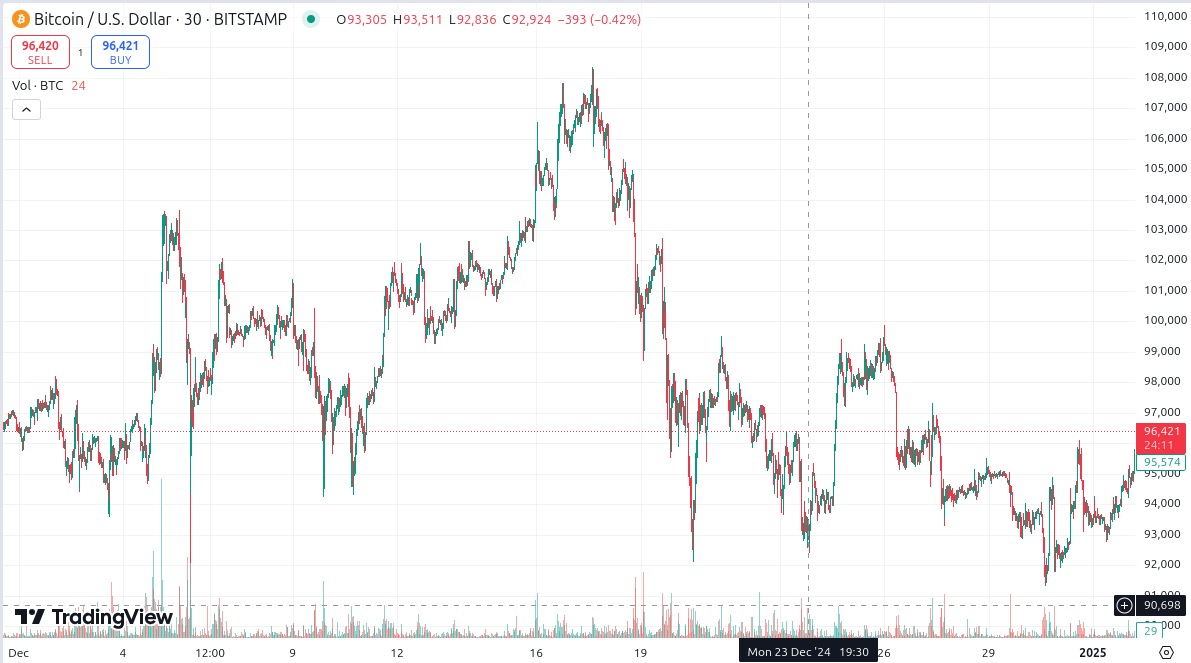 Bitcoin price chart for December 2024