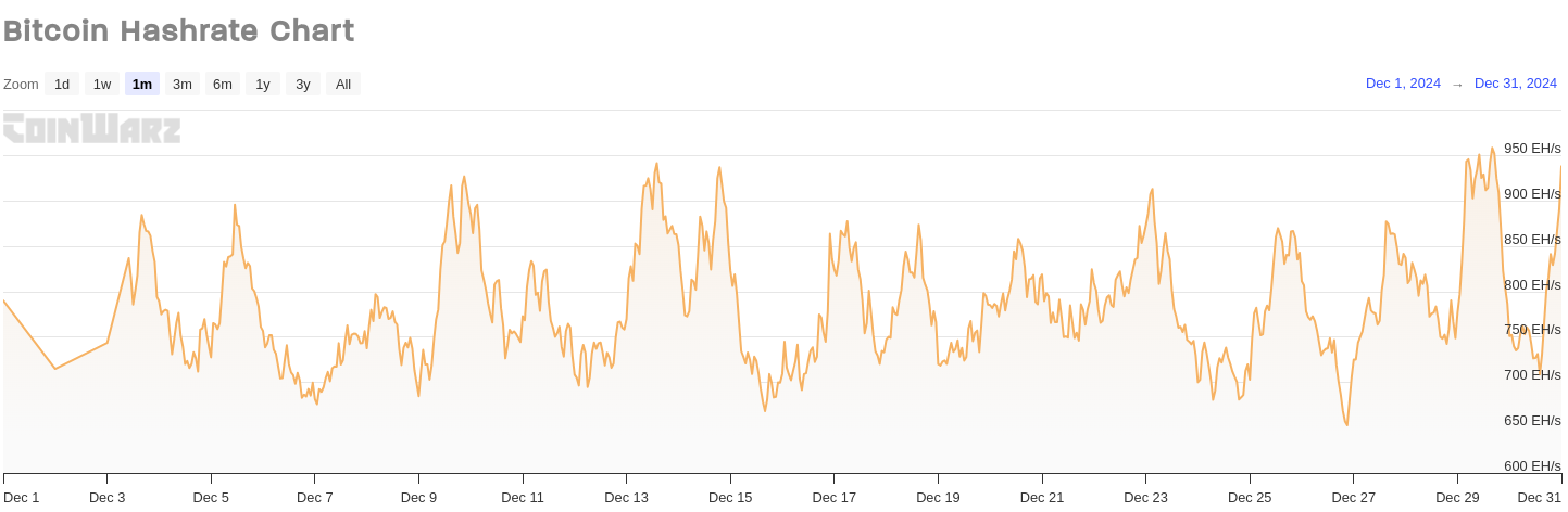 Bitcoin Hashrate Chart - December 2024